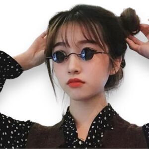 Black Mini Round Lenses Brushed Nickel Metal Frame Sunglasses Eyewear Shades NEW